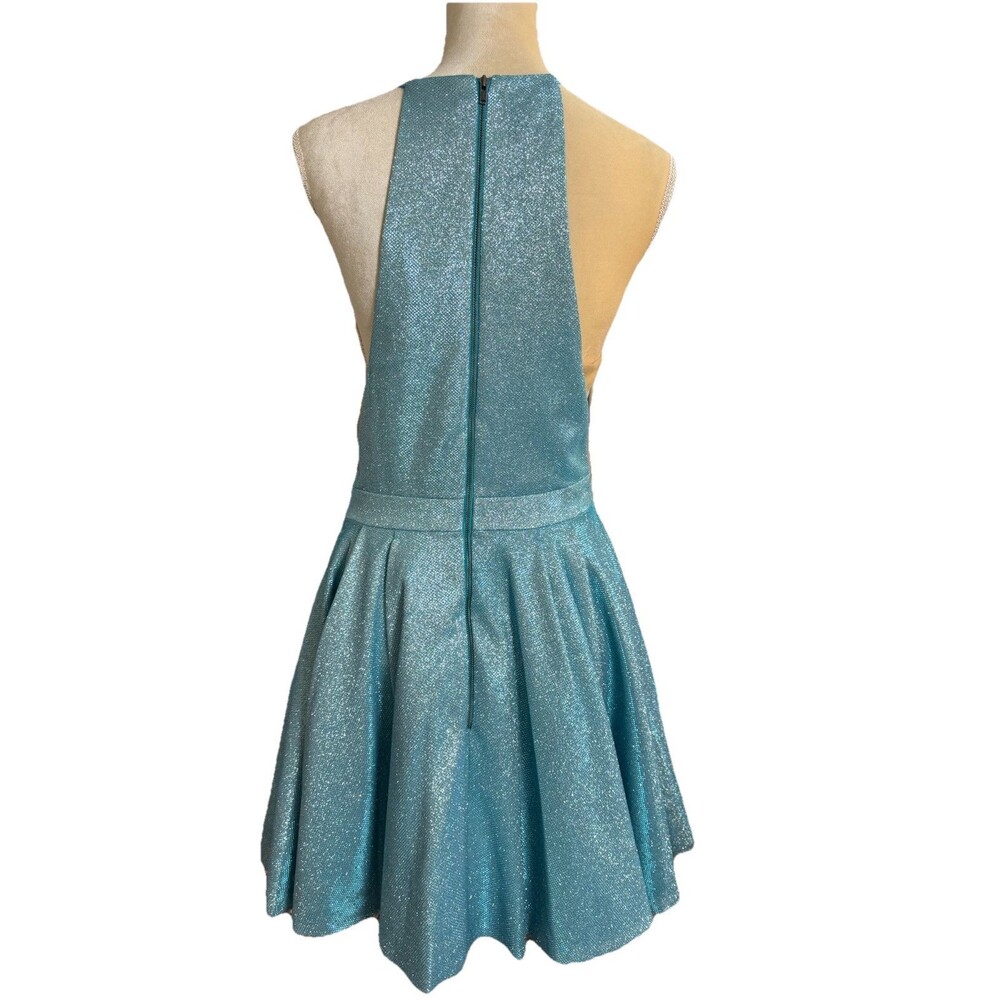 Sherri Hill Cocktail Dress Sz. 10 Blue Short Halter Glitter Shimmer Prom Formal - Picture 15 of 16